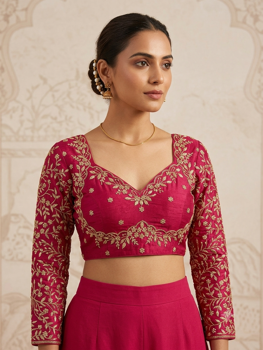 Tissue rani pink designer full hands blouse π