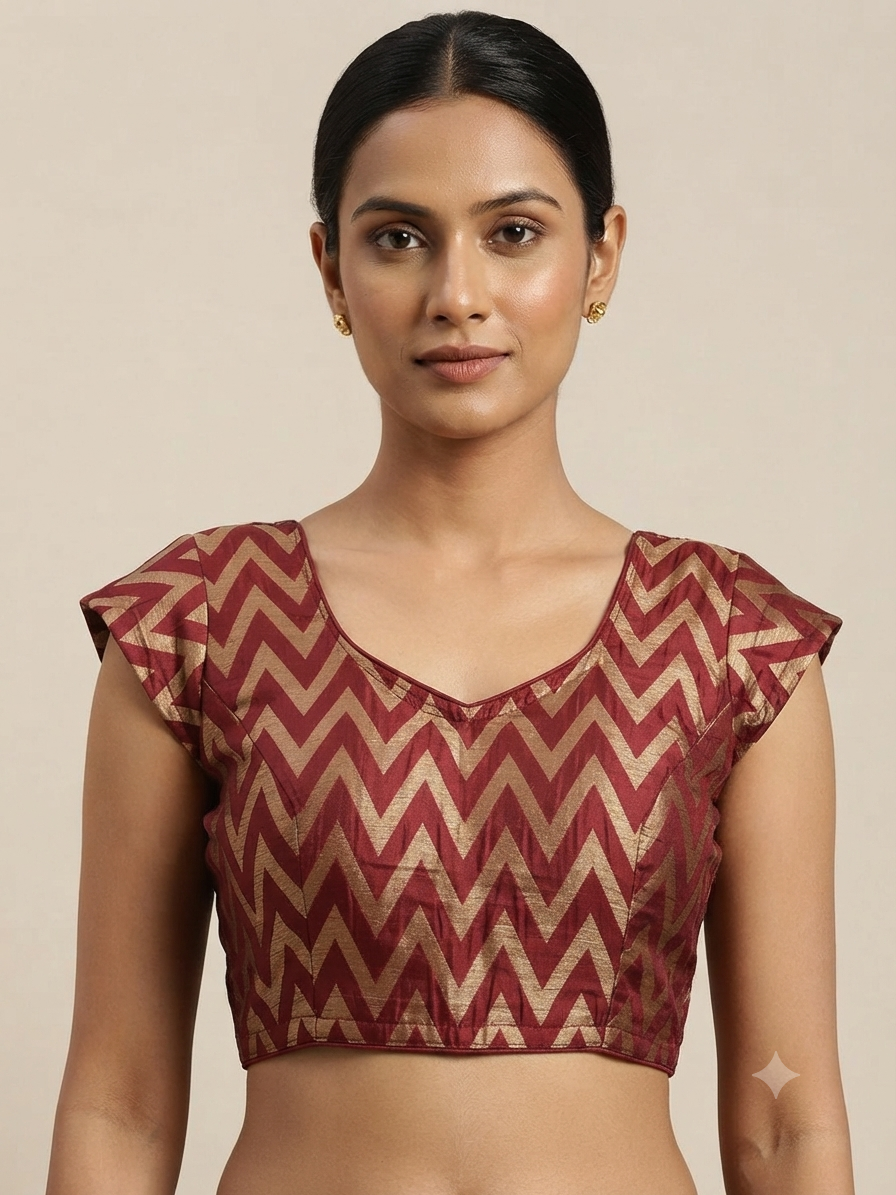 Maroon golden zigzag line Blouse 👚 with hands