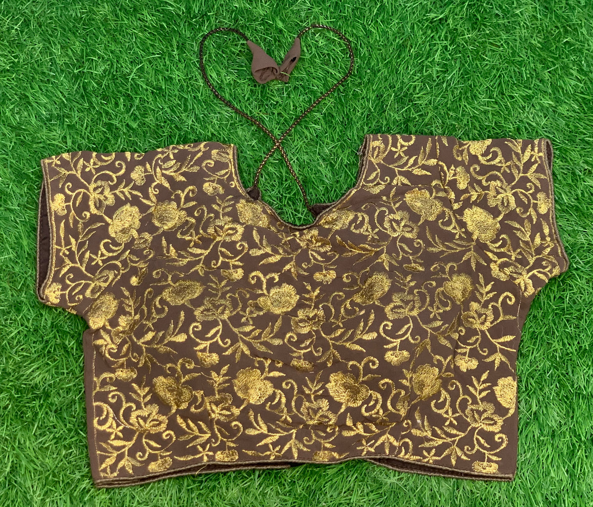 Brown with golden zari