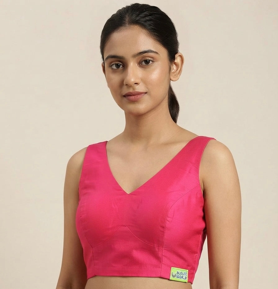 Premium Silk V- neck sleeveless Blouse 👚 (36 size-hot pink
