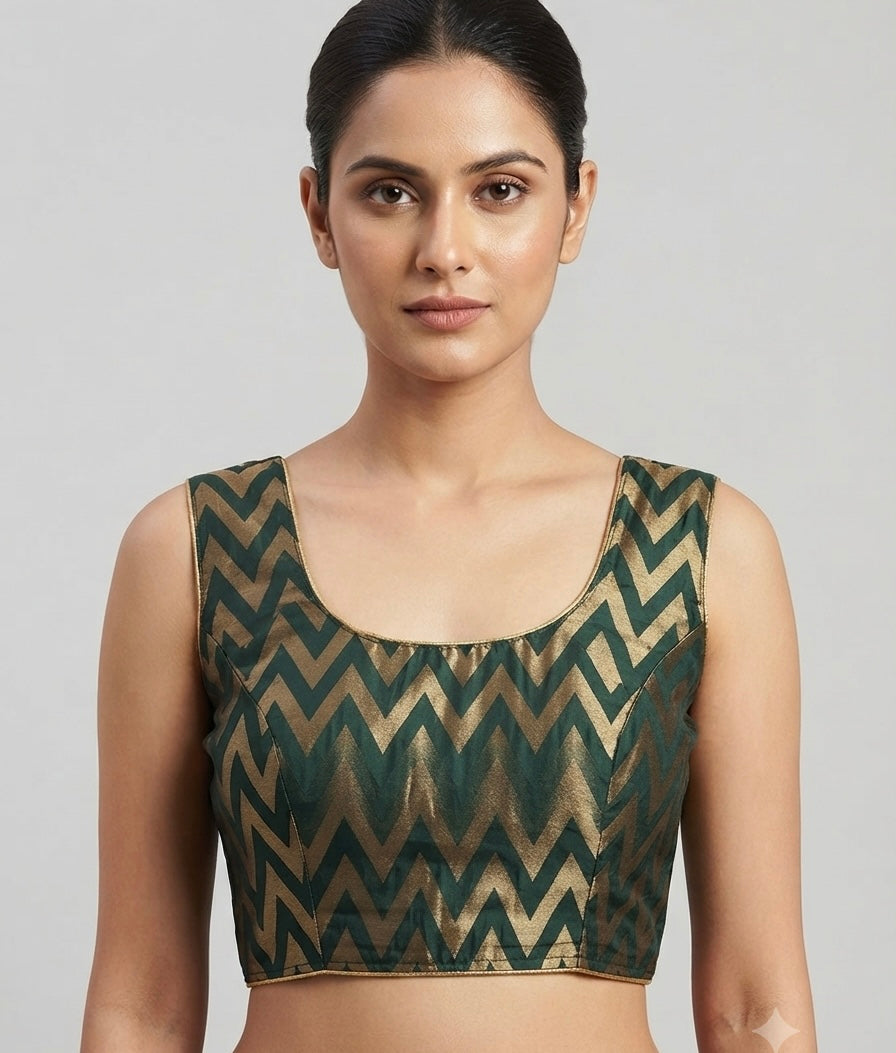 zigzag bottle green sleeveless Blouse 👚