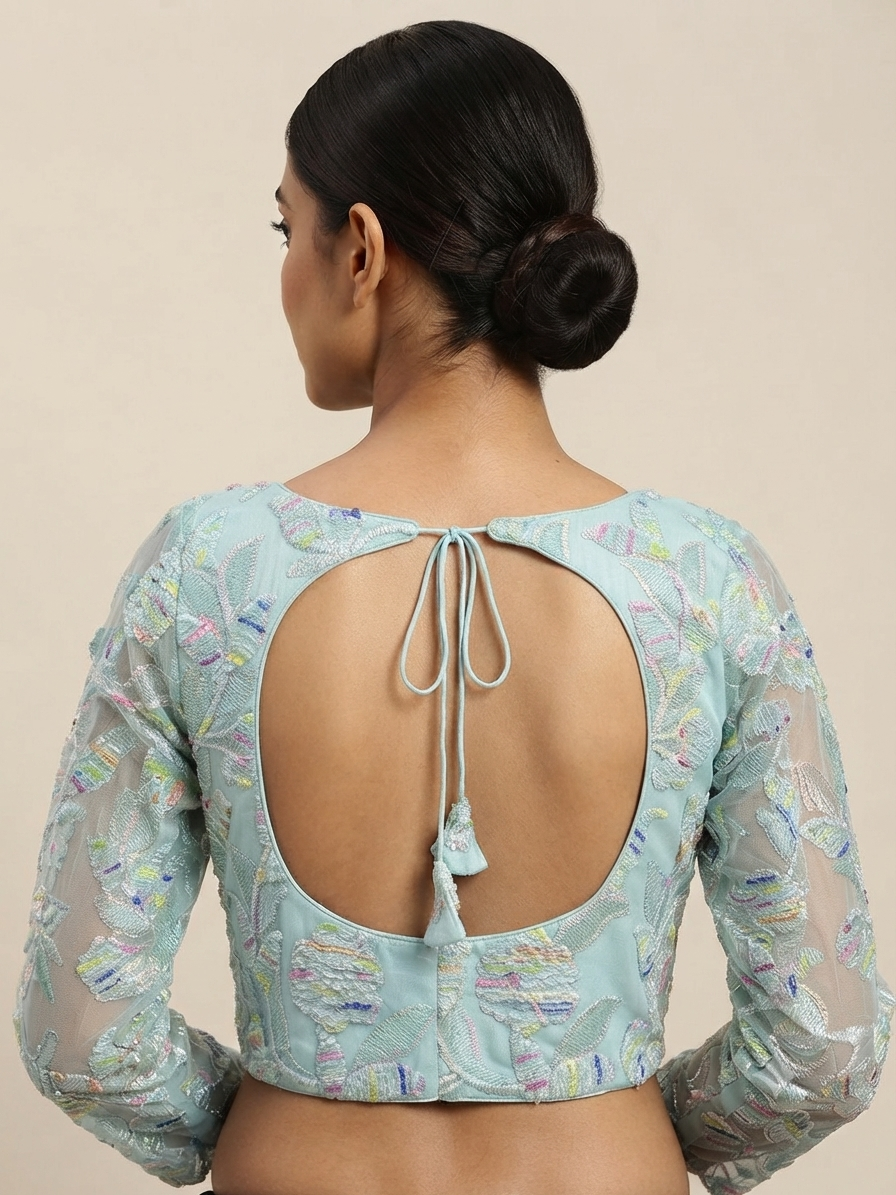 Pastel Blue sequins net-full sleeve Blouse 👚