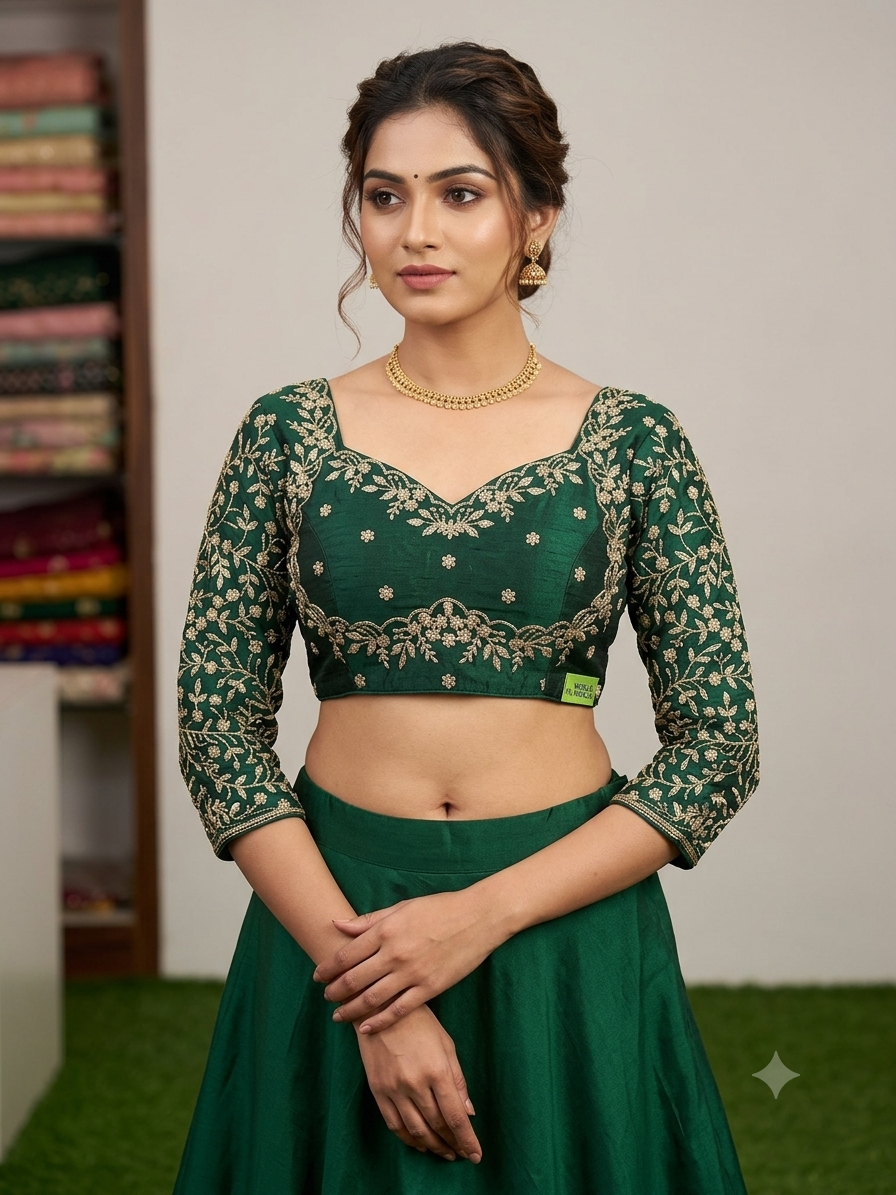 Tissue Dark green designer full hands blouse π