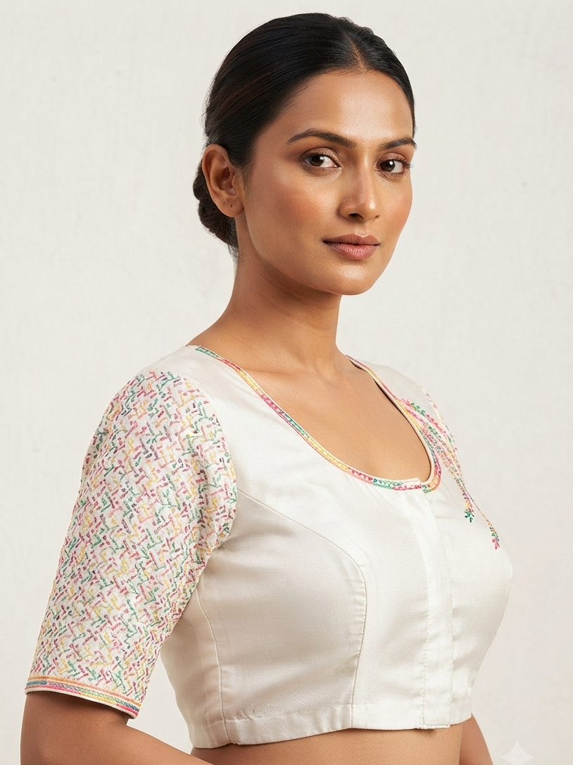 Thread work white colour blouse