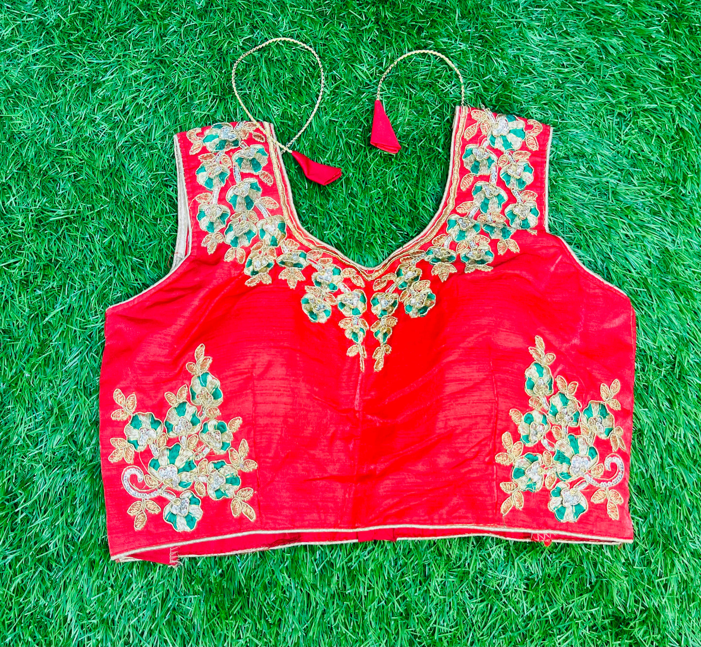 Red green combo blouse