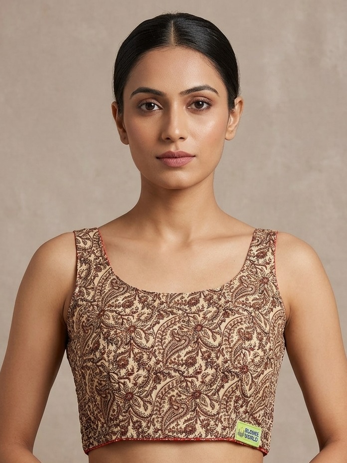 2-in-1 side stretchable Kalamkari sleeveless blouse 👚