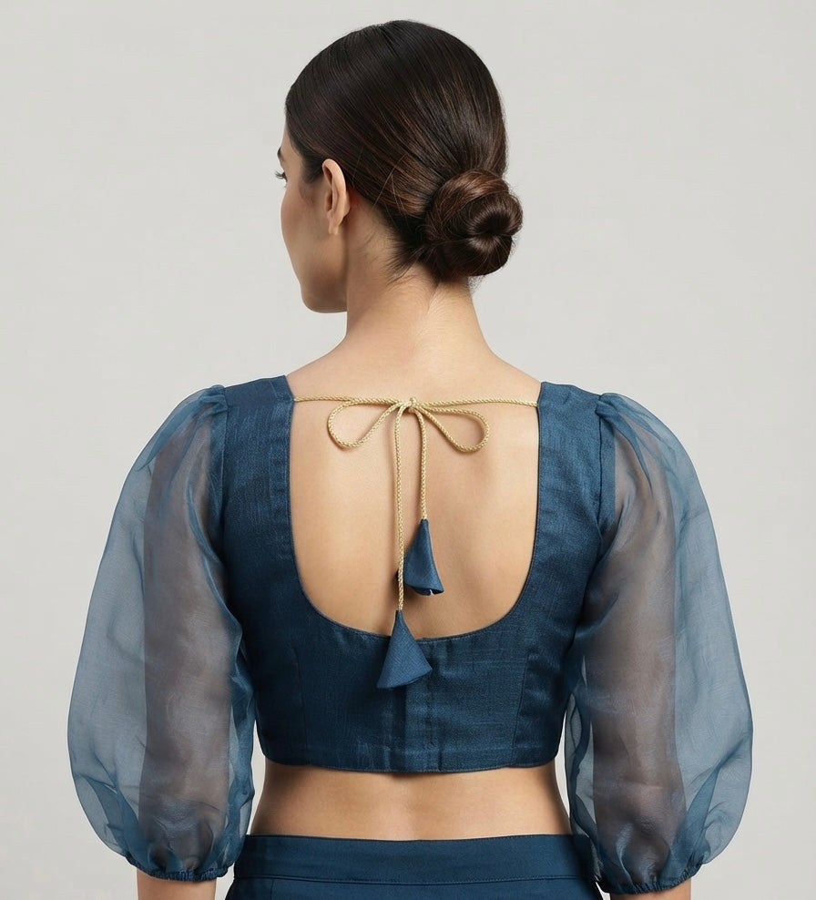 Organza full puff hands Blouse 👚 dual shade blue