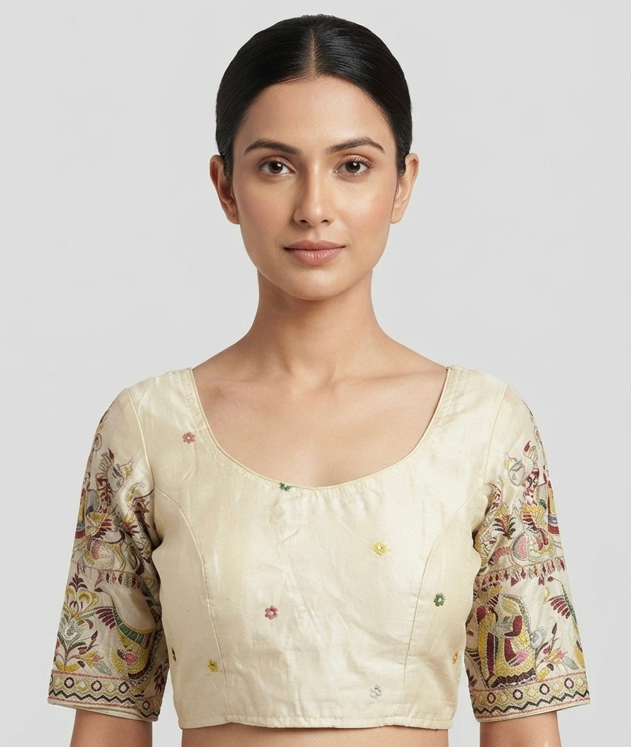 Tissue Radha-Krishna thread work Blouse 👚 with sleeves