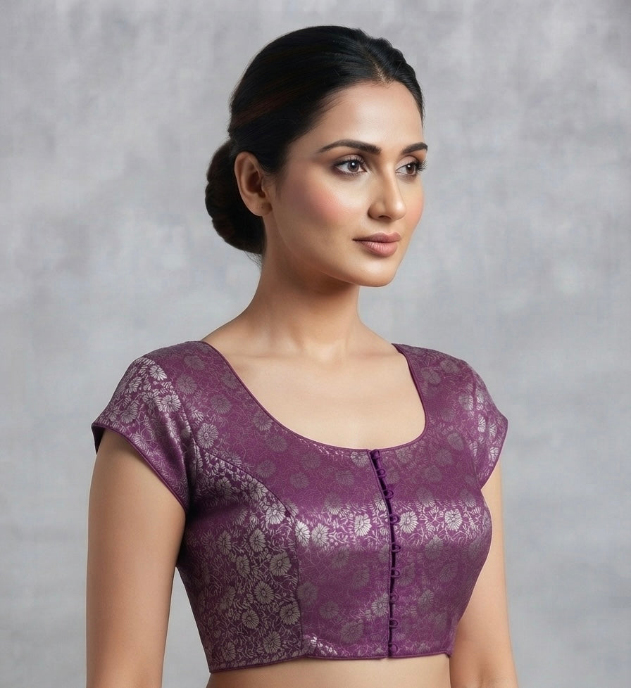 Banaras Short Sleeve Blouse 👚 purple colour