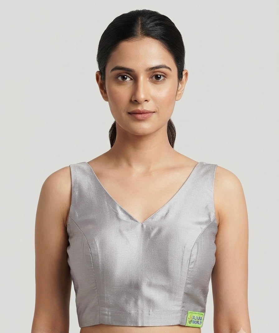 Fancy V-neck plain Blouse 👚 sleeveless-(36 size