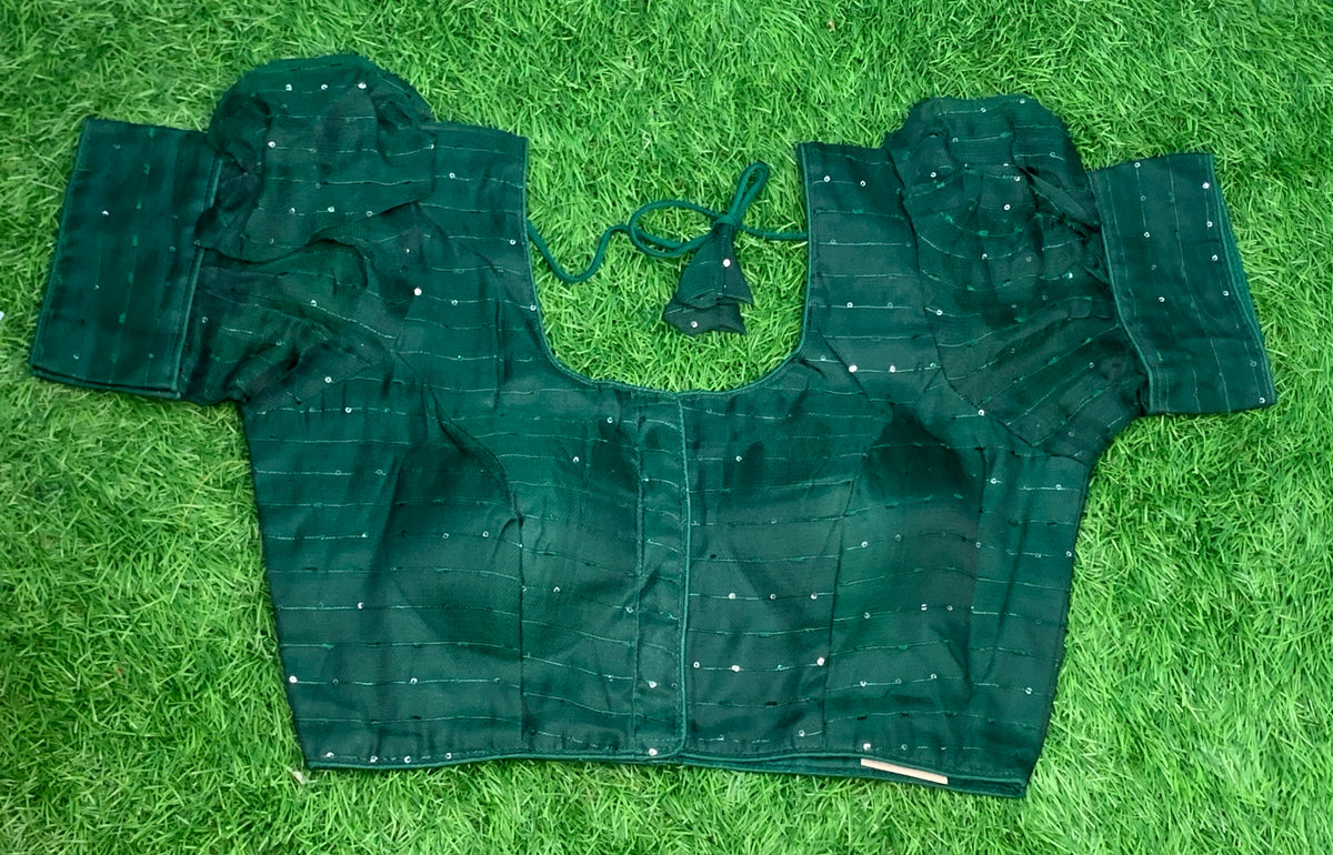 Puff green sequence blouse