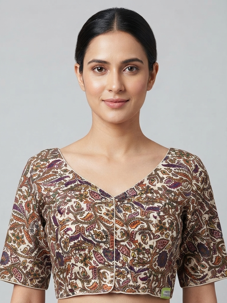 Digital Kalamkari Blouse 👚 with sleeves
