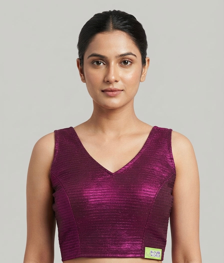 Shimmer fancy V- neck Blouse 👚 with short hands ✨