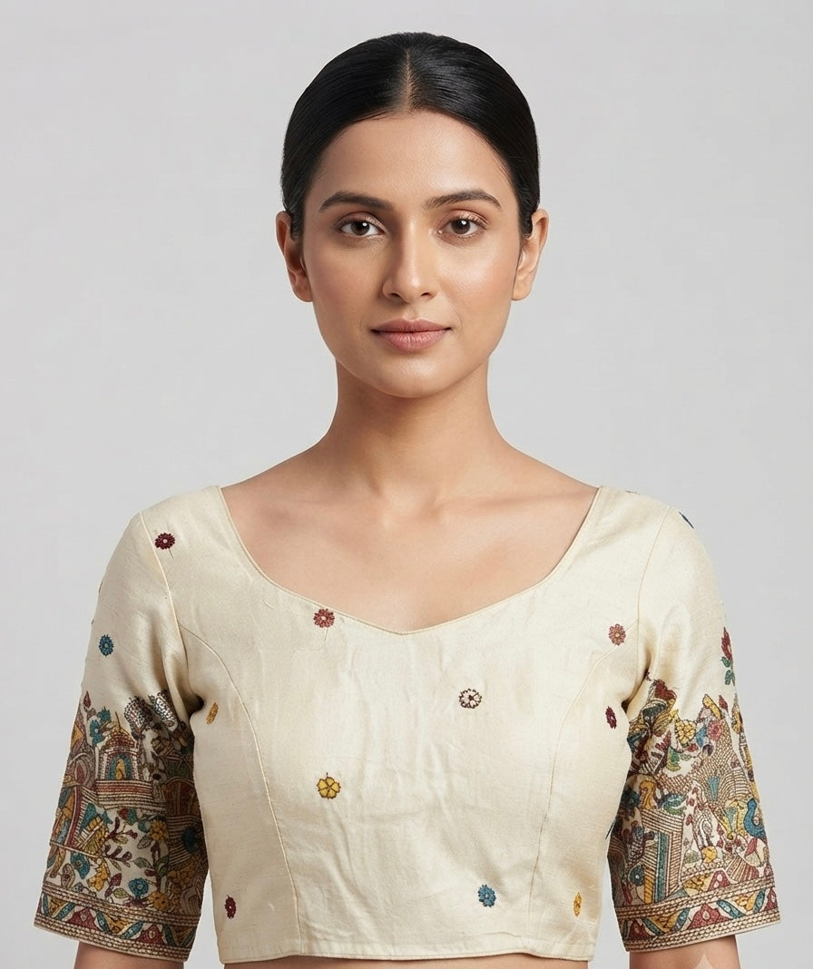 Tissue temple thread work Blouse 👚 with sleeves