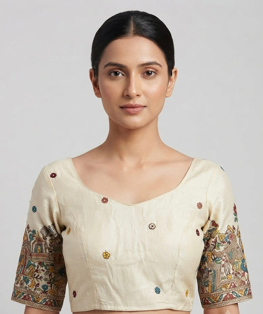 Tissue temple thread work Blouse 👚 with sleeves
