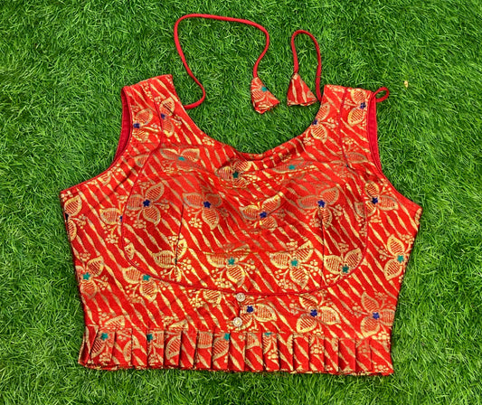 Red crop top with hand blouse