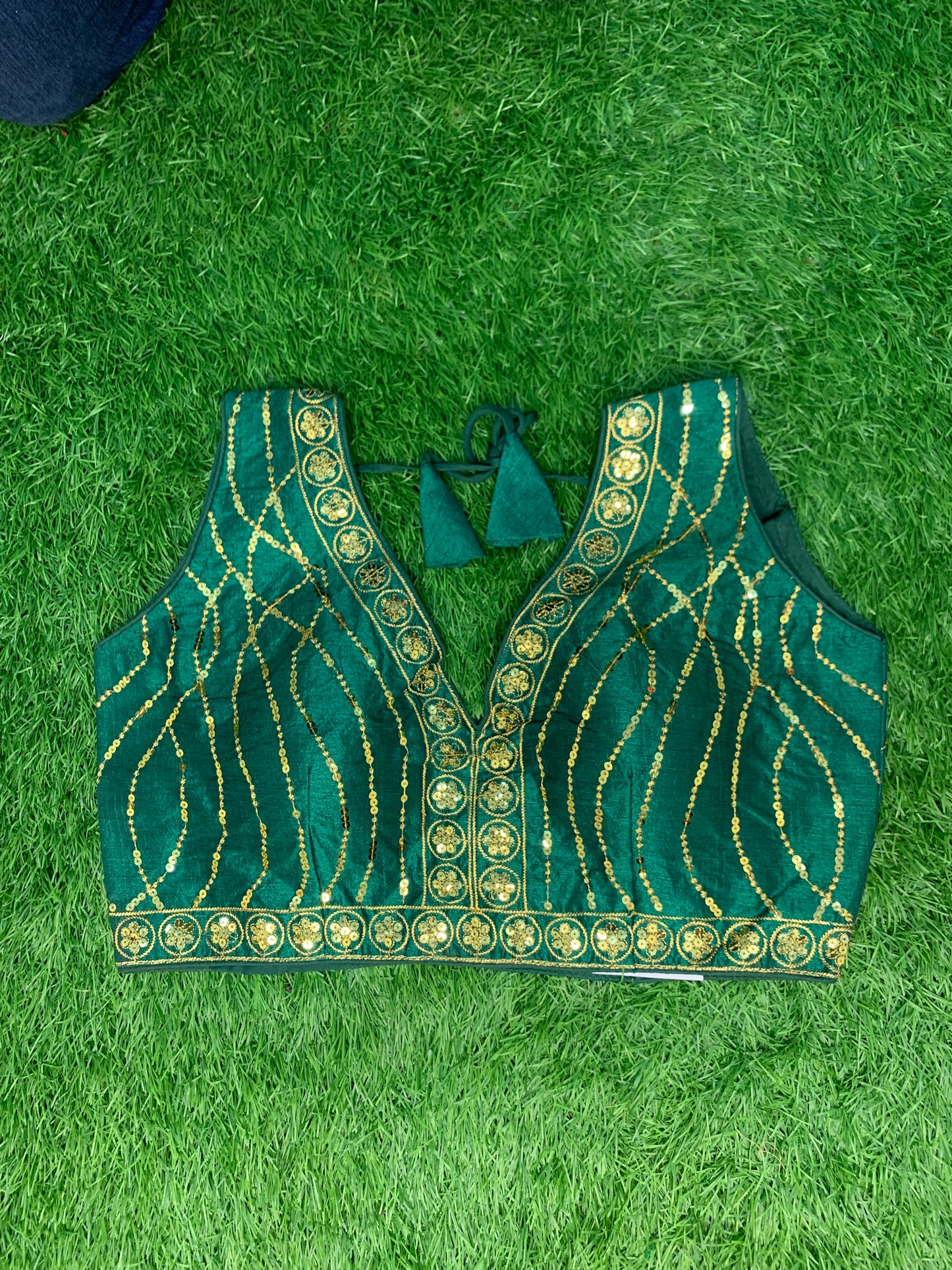 Green with gold jari blouse