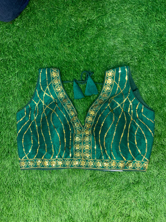 Green with gold jari blouse