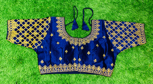 Navy blue sequence embroidery blouse