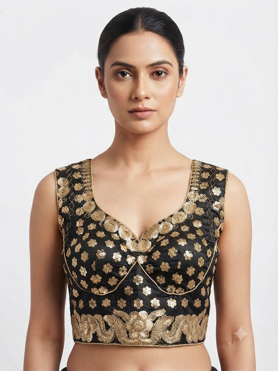 Black gold sequins work blouse 👚