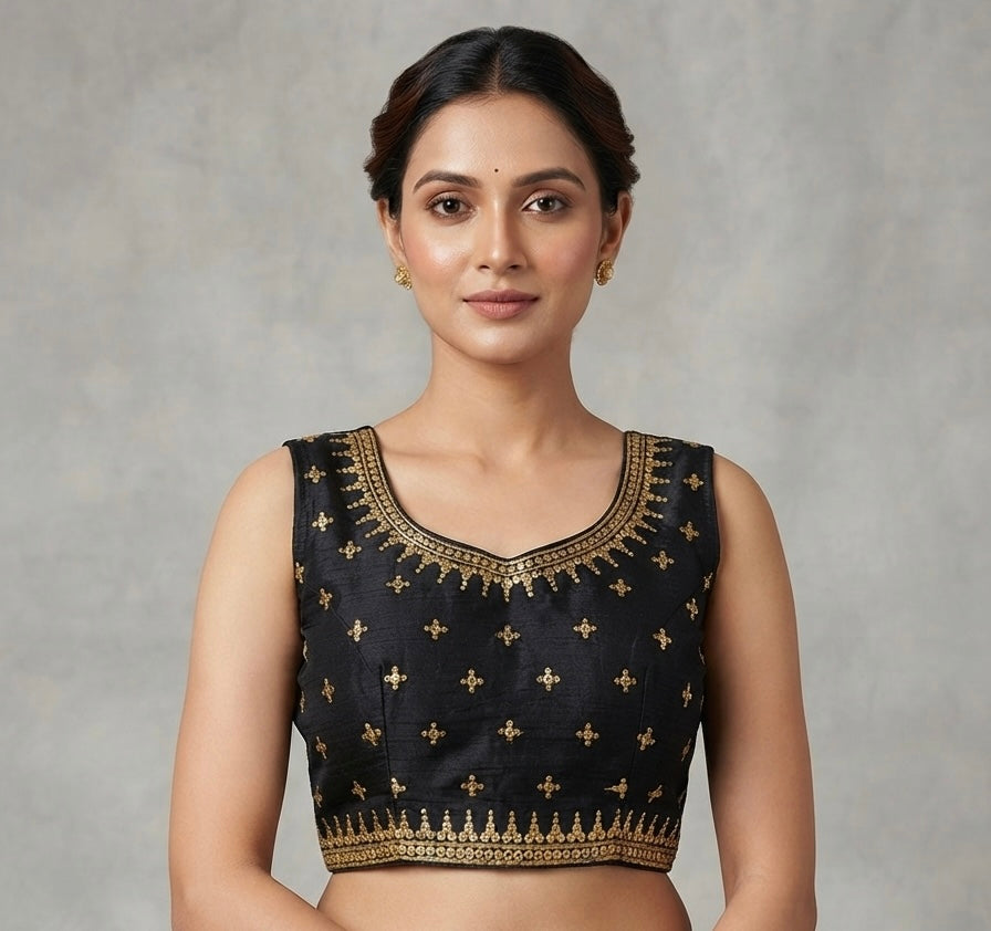 Black gold embroidery work Blouse with hands