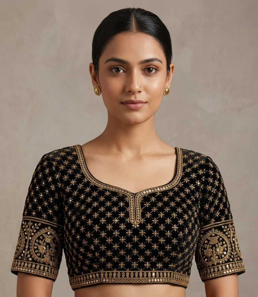 Embroidery work Blouse black with hands