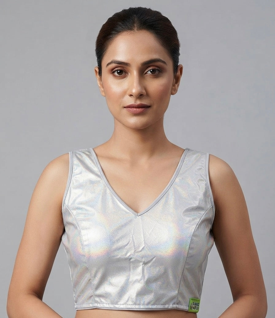 ✨Fancy shimmer V-neck golden & silver Blouse 👚 with short hands✨