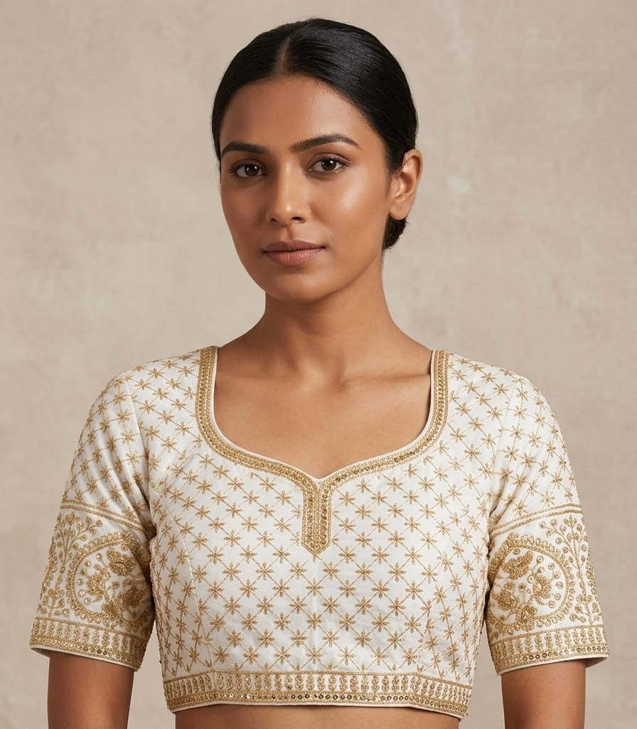 Designer embroidery work Blouse 👚 with hands white colour