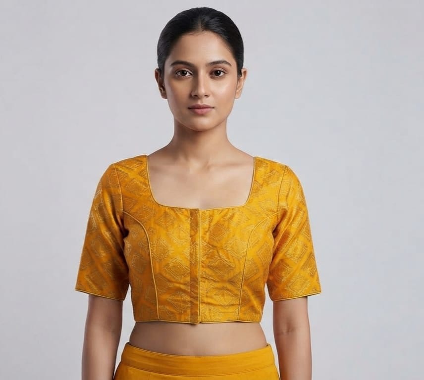 Square neck Blouse 👚 with hands yellow colour ￼