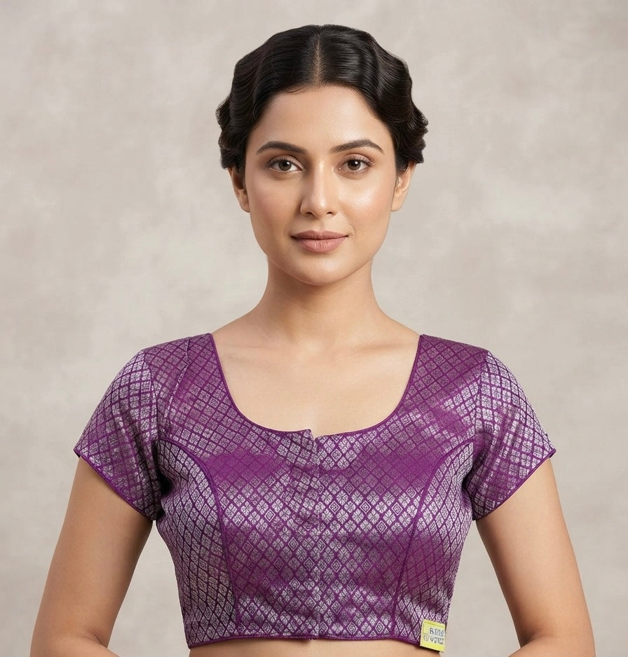 Banaras Short Sleeve Blouse 👚 purple colour