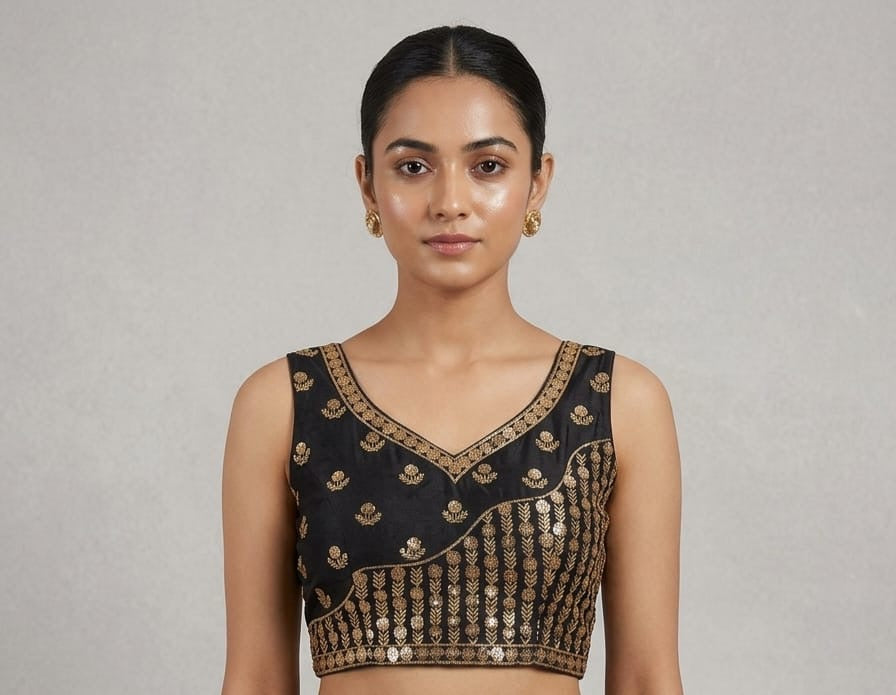 Black sequin work Blouse with hands