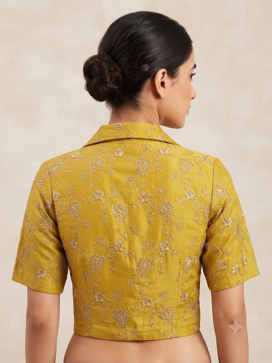 Yellow collar neck floral embroidery work with sleeve Blouse 👚