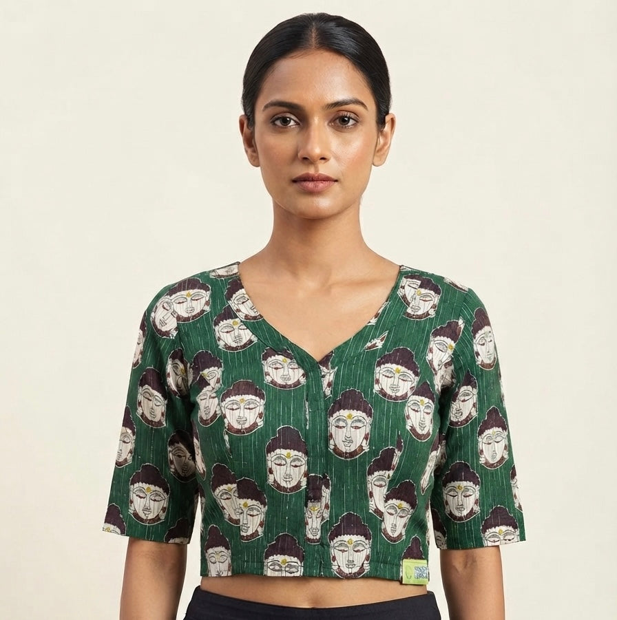 Buddha printed green Blouse 👚 with sleeves