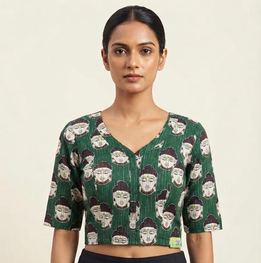 Buddha printed green Blouse 👚 with sleeves