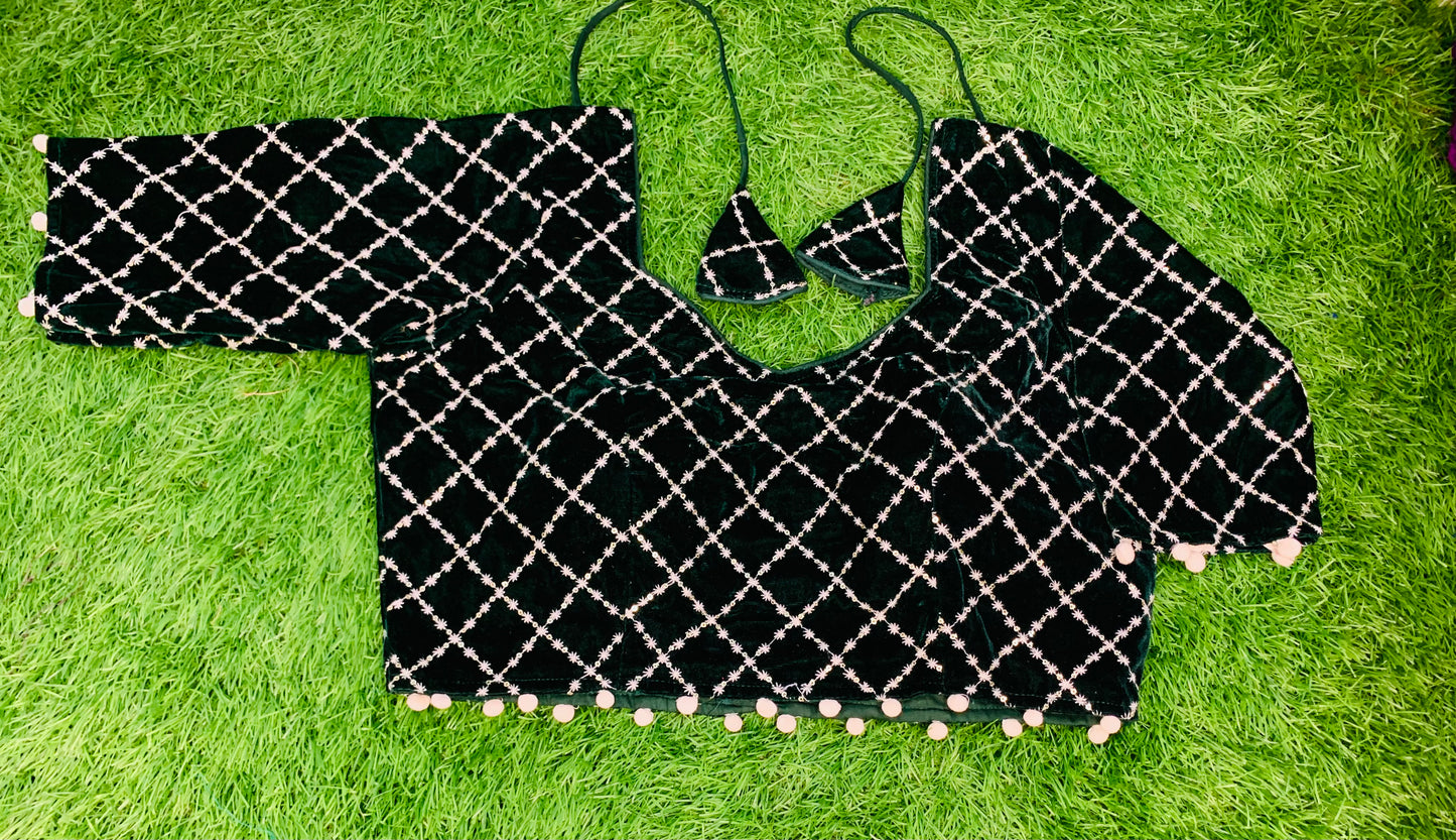 Bottle green velvet blouse