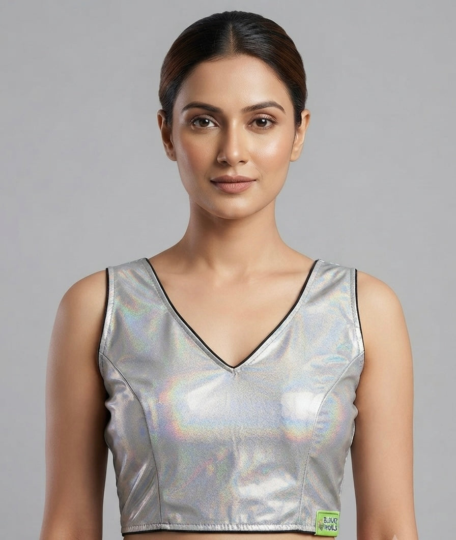 ✨Fancy shimmer V-neck golden & silver Blouse 👚 with short hands✨