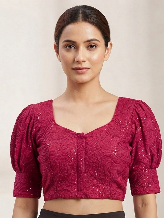 Sequin net pink Blouse 👚 puff hands ￼