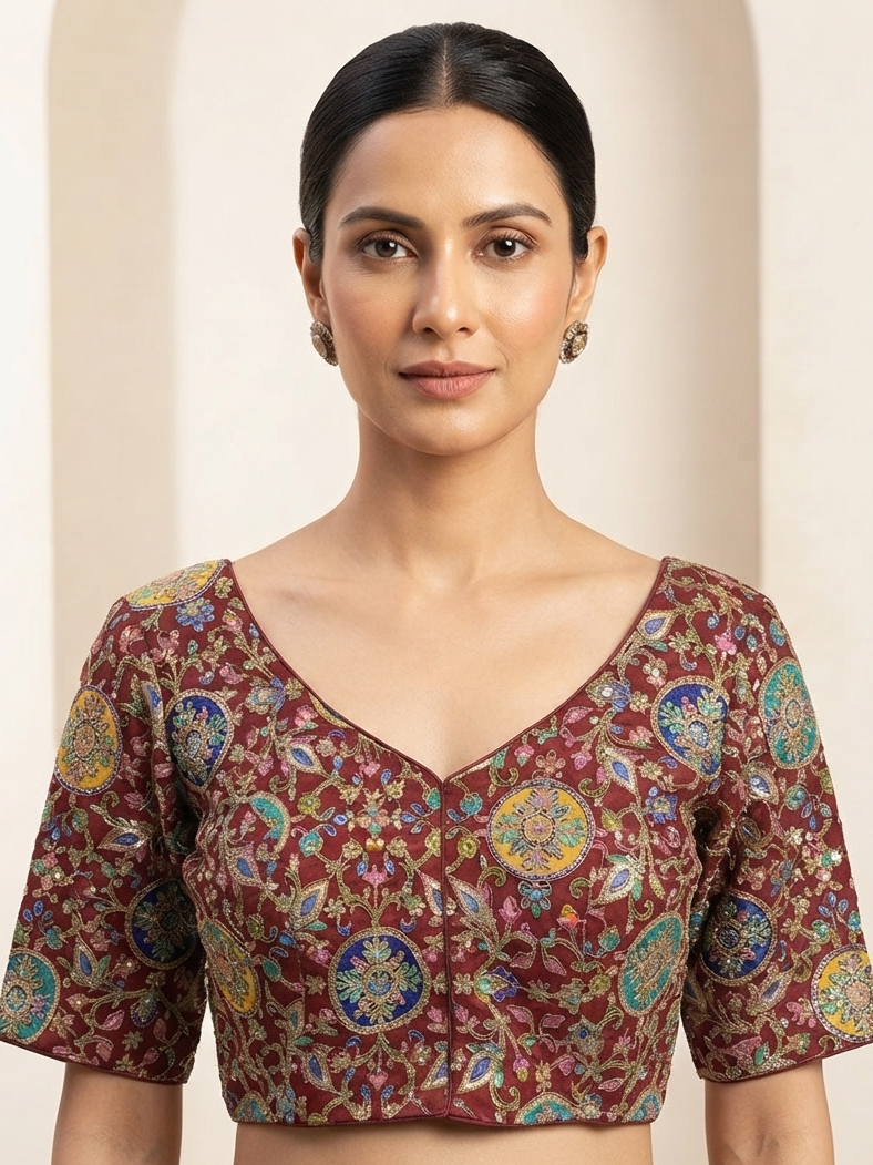 Marron silk thread work Blouse 👚 with sleeves