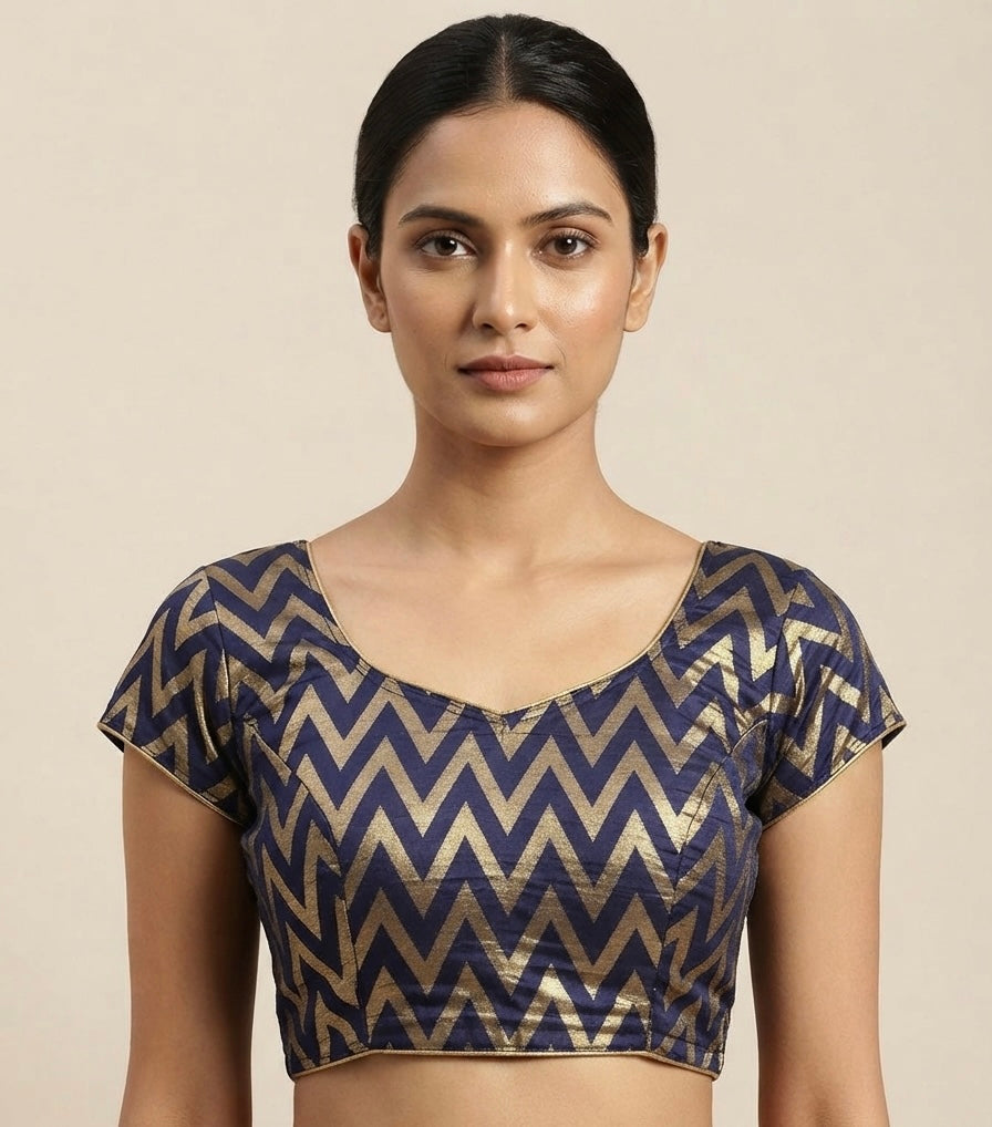 Fancy zigzag Blouse 👚 mega hands navy blue