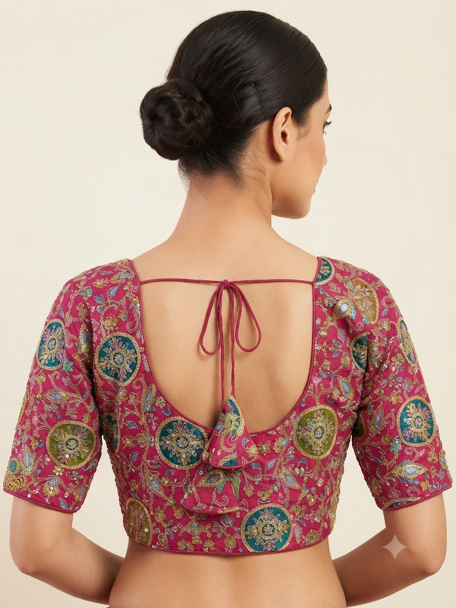 Embroidery thread work Blouse 👚 pink with sleeves ✨