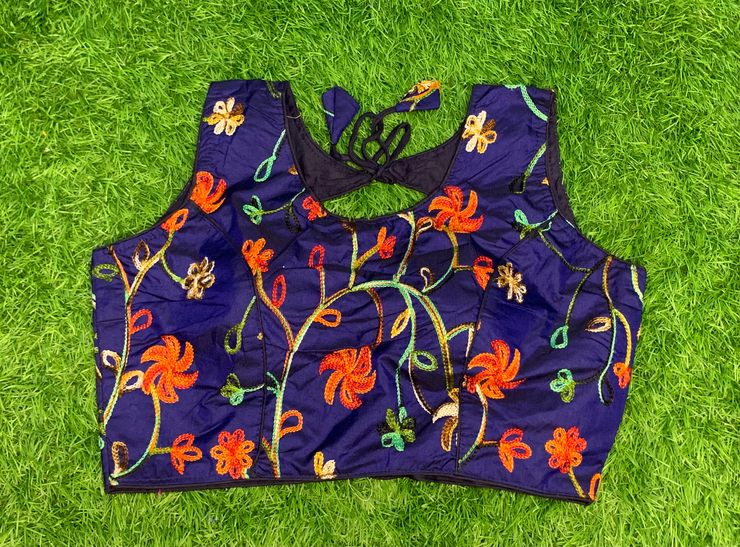 Navy blue flower blouse with hands