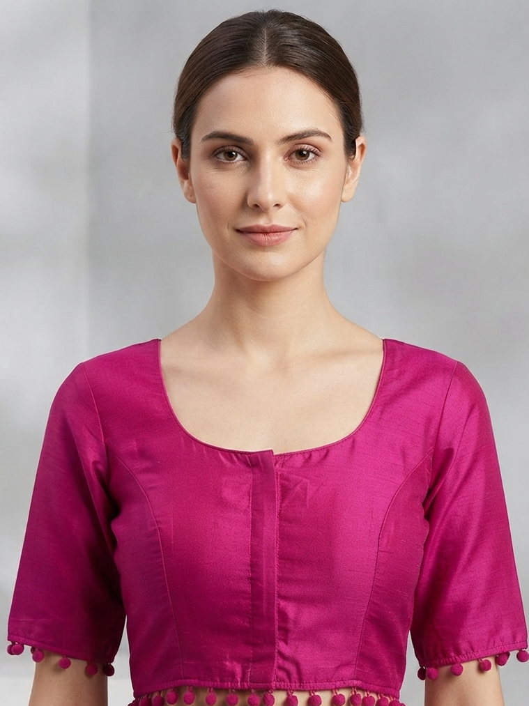 Fancy plain Rani pink colour Blouse 👚 with sleeves