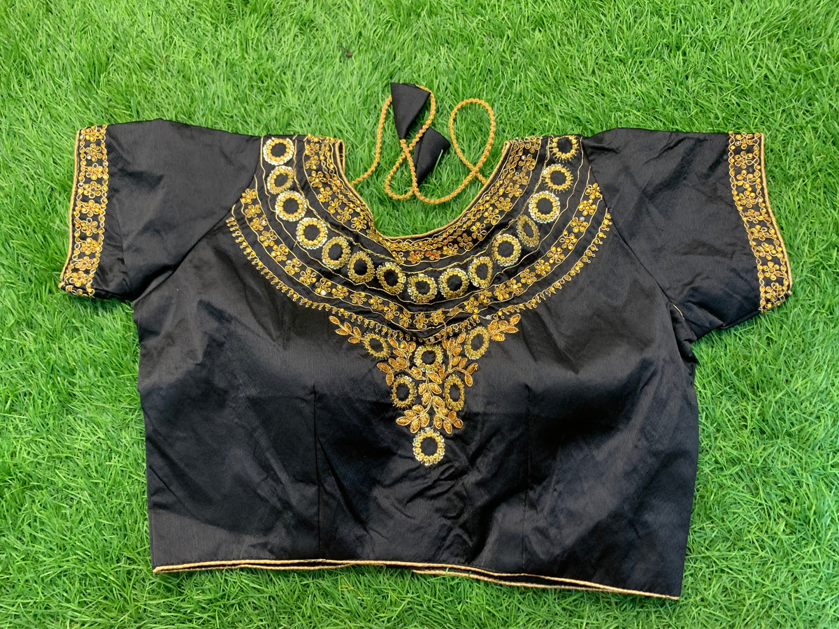 Black golden necklace work blouse 👚