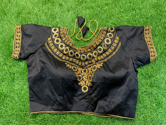 Black golden necklace work blouse 👚