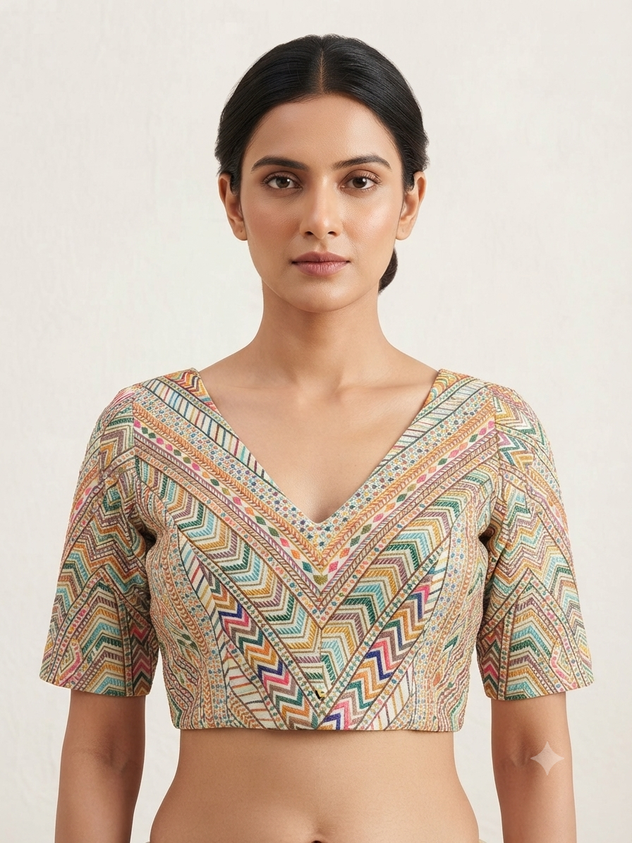 Premium multicolour V-neck Blouse 👚with sleeve
