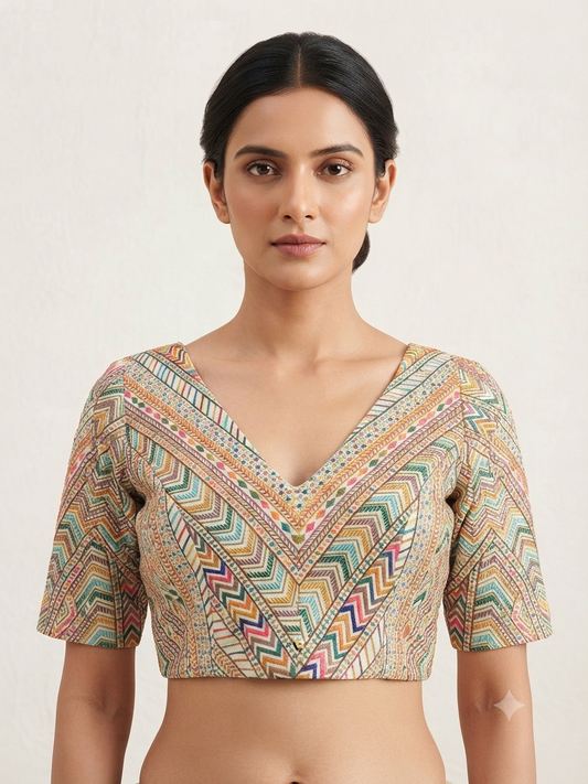 Premium multicolour V-neck Blouse 👚with sleeve