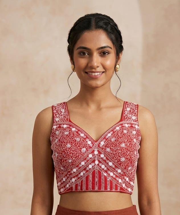 Fancy embroidery Blouse 👚 red colour with hands
