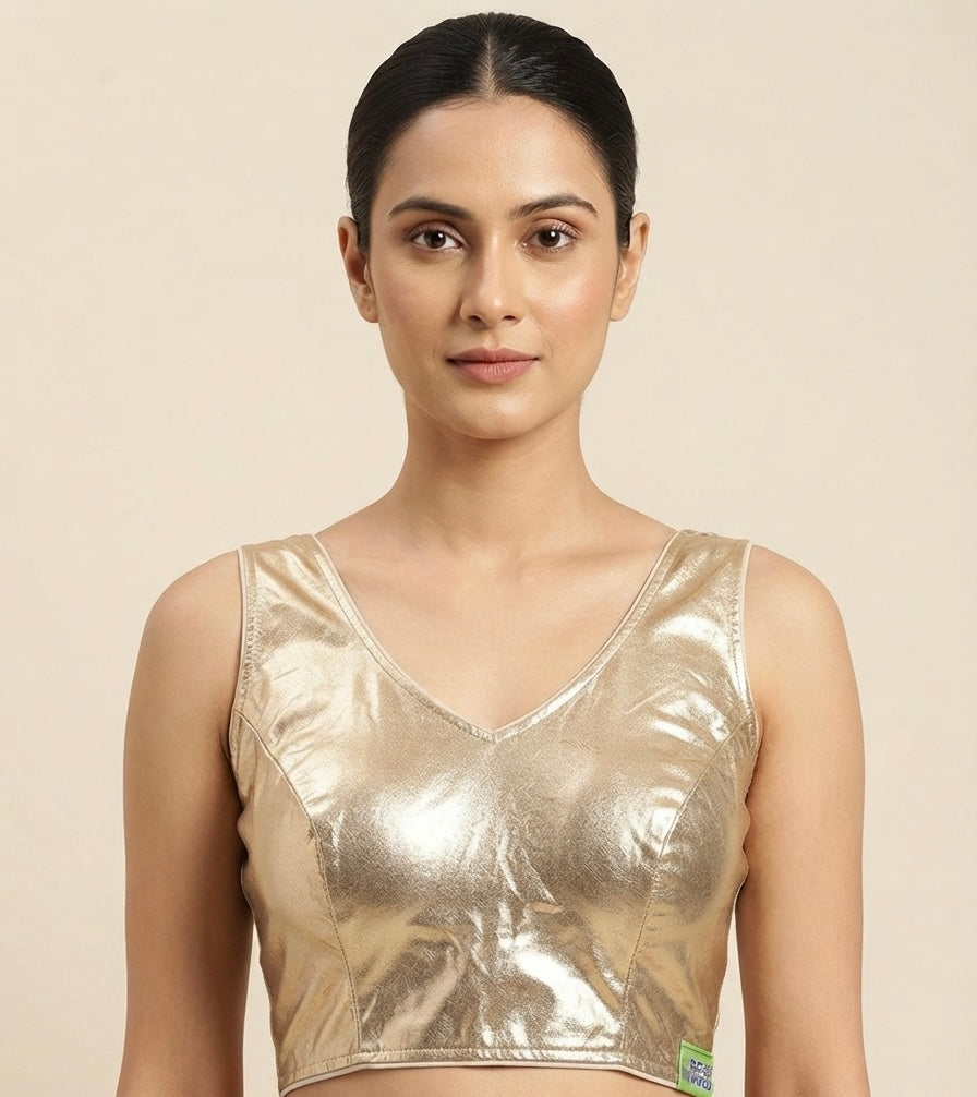 ✨Fancy shimmer V-neck golden & silver Blouse 👚 with short hands✨