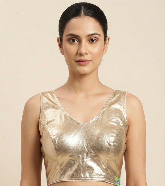 ✨Fancy shimmer V-neck golden & silver Blouse 👚 with short hands✨