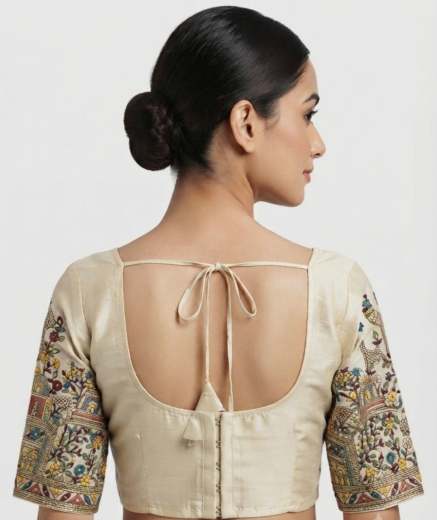 Tissue temple thread work Blouse 👚 with sleeves